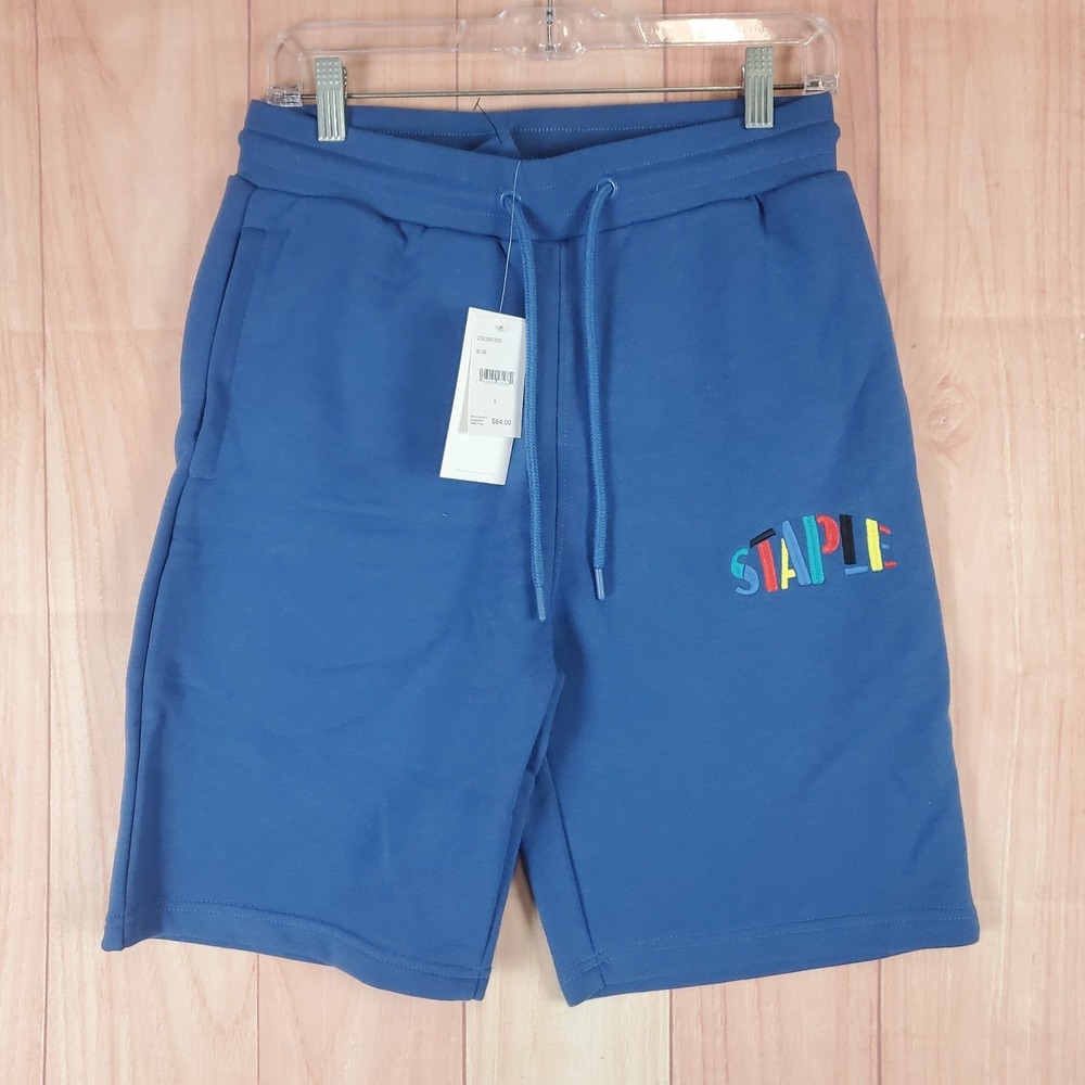 Staple‎ Pigeon Hillcrest Logo Sweat Shorts Mens Small Blue Embroidered Cotton